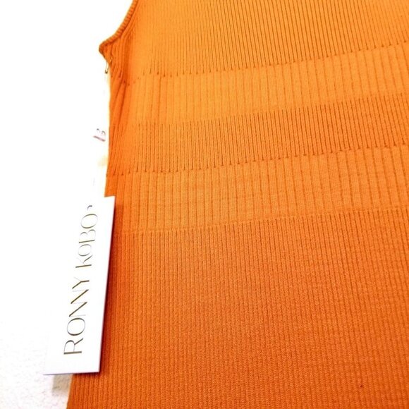NWT Ronny Kobo Ivana Minimal Ribbed Knit Slit Midi Tank Dress Burnt Orange XL - Picture 5 of 16
